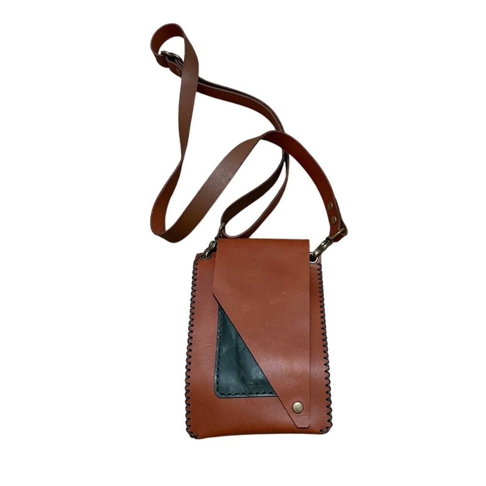 Orcas Island Leather Goods Convertible Eastsound Crossbody Bag Brown Green NEW